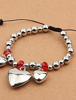 Pulsera corazones y cuentas plateadas